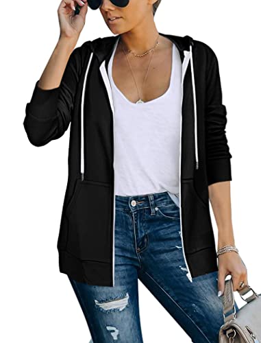 Saloogoe Zip Up Hoodie Women Lightweight Sweaters Zipper Jacket Tops M