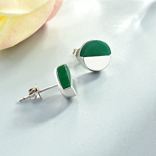 Simulated Emerald Earrings for Women - 14K Gold Plated Sterling Silver Hypoallergenic Round Stud Earrings Simple Minimalist Earrings Jewelry Gifts for Birthday Christmas Mother Wife