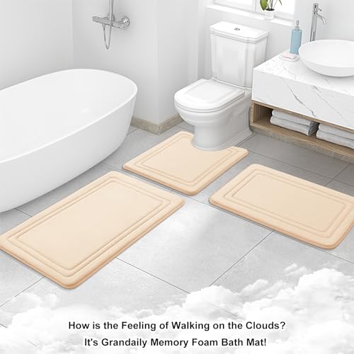 Grandaily Memory Foam Bath Mat Rug 59x24, Ultra Soft, Non-Slip and Absorbent Bathroom Rugs, Machine Wash Dry, Comfortable Bath Rug Carpet for Bathroom Floor, Tub and Shower, Black