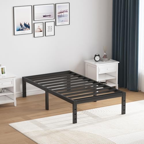 SHLAND Twin Bed Frames 16 Inch Metal Platform Bed Frame No Box Spring Needed, Twin Size Bed with Heavy Duty Strong Slat Support, Easy Assembly, No Noise, Black