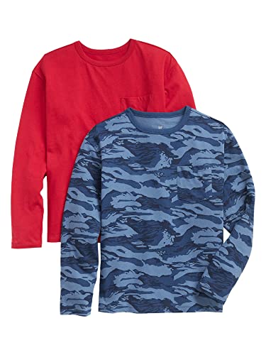 GAP Boys Long Sleeve Pocket T-Shirt T Shirt, Blue Camo Pack, Medium US