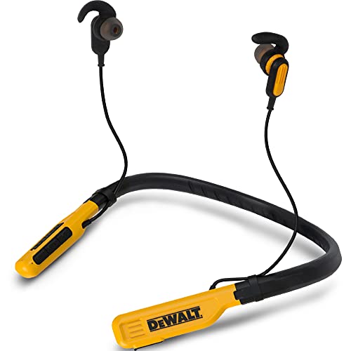 DEWALT Wireless Bluetooth Neckband Headphones — Neckband Earphones with 30H Runtime — Secure Magnetic Earbuds — Noise-Isolating Wireless Earbuds — Jobsite Pro Built-in Mic for Crystal-Clear Calls