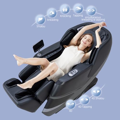 MassaMAX 2024 4D Massage Chair, Full Body Recliner with Zero Gravity, Electric Extendable Footrest, AI Voice Control, Automatic Body Scan, Deep Yoga Stretch, Foot Rollers, and Heat (Deep Black)