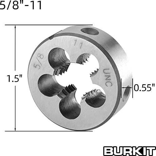 Burkit 5/8"-11 UNC Tap and Die Set, 5/8 x 11 UNC Machine Thread Tap and Round Die Right Hand