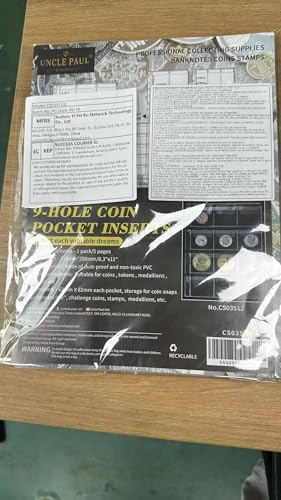 Uncle Paul Coin Collecting Pages 5 Sheets 12 Pockets Standard 9Hole Coin Pocket Inserts Collecting Sleeves for Coins CS03512