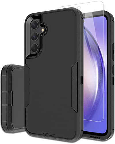 Dahkoiz for Samsung Galaxy S23-FE Case, and Glass Screen Protector, Dust-Proof Port Cover, Full Body Silicone Rubber Covered, Non-Slip Drop-Proof Phone Case for S23 FE 5G(2023), Black/Black
