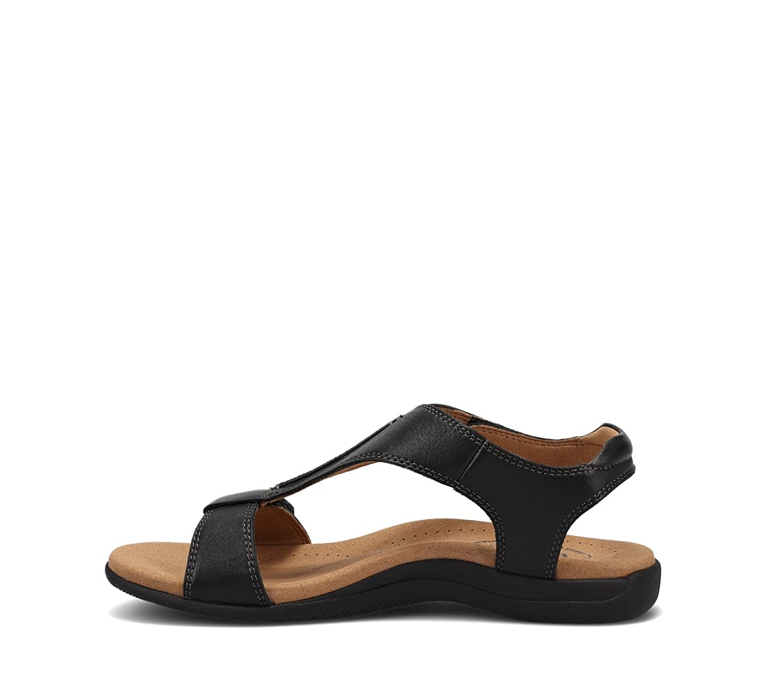 Taos The Show Premium Leather Women's Sandal - Experience Everyday Style, Comfort, Arch Support, Cooling Gel Padding and an Adjustable Fit for Exceptional Walking Comfort Black 8 (M) US