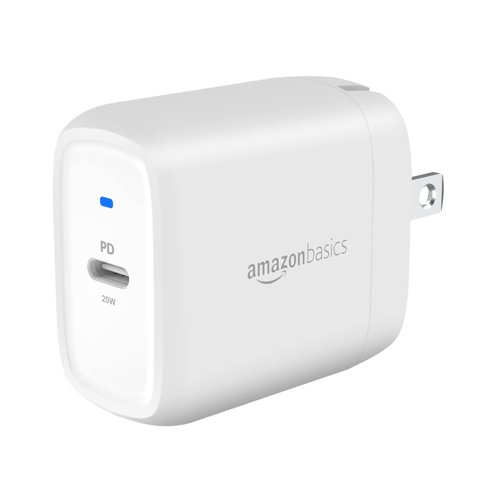 Amazon Basics 20W One-Port USB-C Wall Charger with Power Delivery PD for Tablets & Phones (iPhone 16/15/14/13/12/11/X, iPad, Samsung, and more), non-PPS, 1.81 x 1.73 x 1.09 inches, White