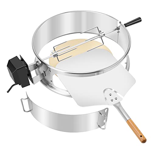 onlyfire Stainless Steel Multi-Purpose Rotisserie and Pizza Combo Kit for Weber 18" and Other Similar Kettle Grills - Include Pizza Peel and Pizza Stone