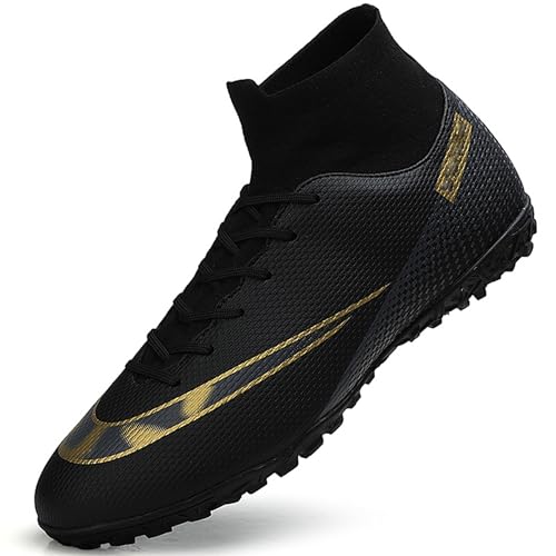 DKHHN Men's Soccer Shoes Football Cleats High-Tops Lace-Up Non-Slip Spikes AG/FG Black EU 40