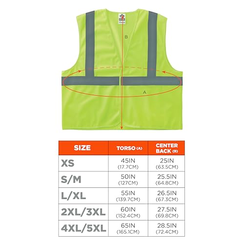 Ergodyne - 20975 GloWear 8205HL Reflective Safety Vest, High Visibility Lime Mesh, Type R Class 2, Hook & Loop Closure, Large/ X-Large