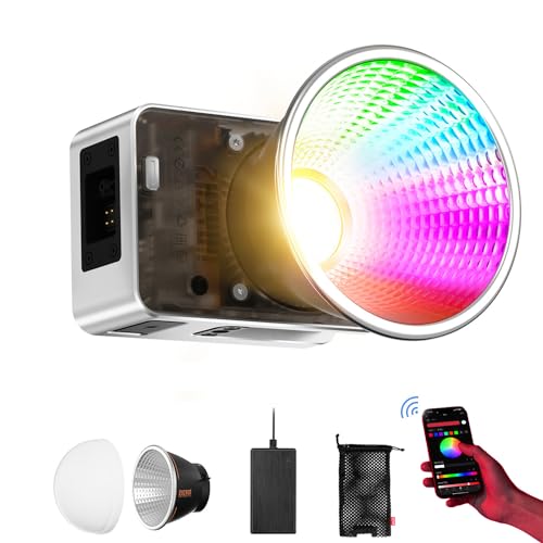 ZHIYUN Molus X60 RGB Combo 60W COB Video Light, 319g Portable LED Light, 2700K-6500K CRI 95 TLCI 98 w/Detachable Grip Battery,Support APP Control and PD Charge