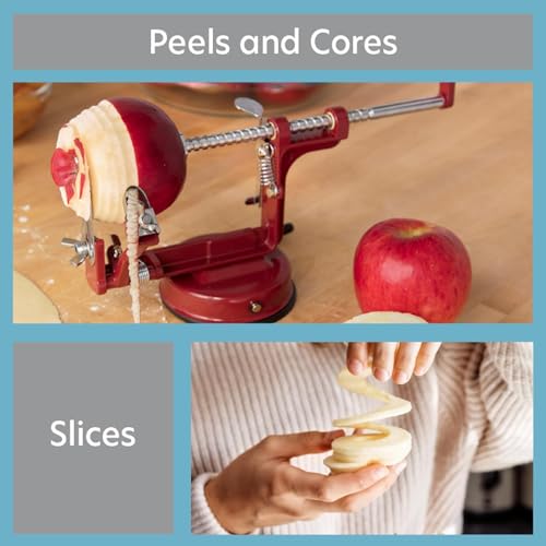 Apple Peeler and Corer by Cucina Pro - Long Lasting Chrome Cast Iron with Countertop Suction Cup, Teal