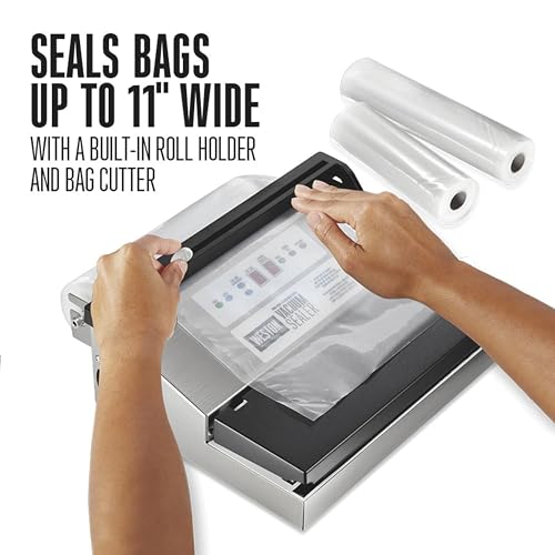 Weston Brands Vacuum Sealer Machine for Food Preservation & Sous Vide, Extra-Wide 5mm Bar for Sealing Bags up to 11" Wide, 720 Watts, Commercial Grade Pro 1400, Stainless Steel (65-0301-W)