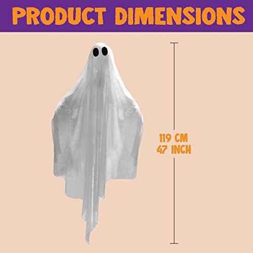 JOYIN Halloween Hanging Light up Ghost with Spooky Blue LED Light, 47” White Hanging Ghosts, Halloween Hanging Decoration for Front Yard Patio Lawn Garden Party Decor Indoor Outdoor