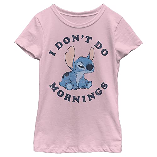 Disney girls Lilo & Stitch Stitch Mornings Girl's Solid Crew Tee T Shirt, Light Pink, X-Small US