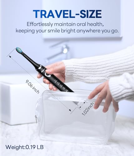 Bymore Electric Toothbrush for Adults,Travel Sonic Toothbrush with 8 Replacement Heads, Ultra Clean Rechargeable Toothbrush Portable One Charge for 330days 5 Modes 2mins Timer-Black