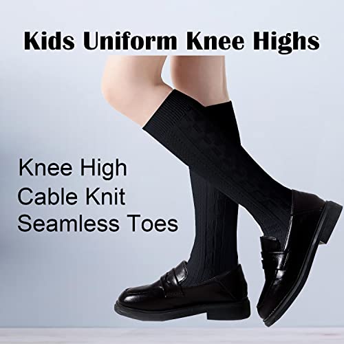EPEIUS Toddler Girls Knee High Socks Seamless Cotton School Uniform Socks Cable Knee Socks Kids Boy Over the Calf Socks 2-4 Years 3 Pack
