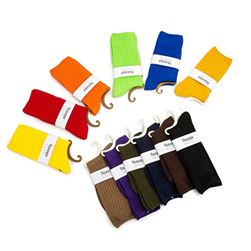 Toauqo Women's Casual Cotton Crew Sock 3-Pack Basic Pure Color Soft Comfort Socks (Coffee)
