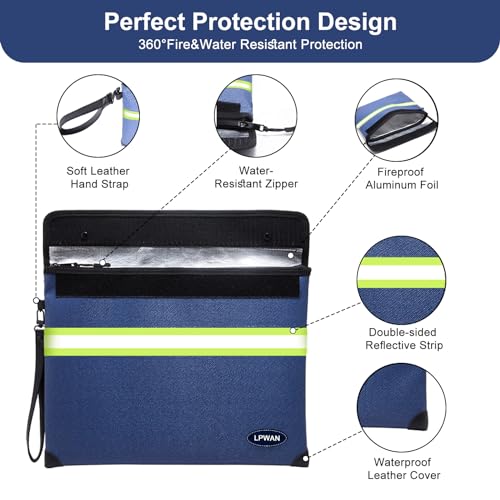 Upgraded Insulated Fire Proof Money Bag for Cash,6200℉ Fireproof and Waterproof Document Pouch with Water Resistant Zipper,Fireproof Envelopes for Important Documents,Valuables