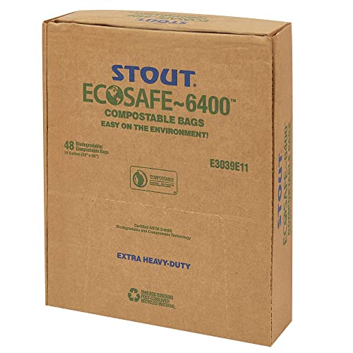 STOUT by Envision E2430E85 EcoSafe-6400 Compostable Bags, 24" x 30", 13 gal capacity, 0.85 mil thickness, Green (Pack of 45)