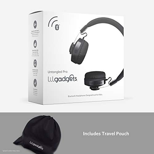 LilGadgets Untangled Pro On-Ear Wireless Kids Headphones for School, Microphone, Volume Limited, SharePort Technology, SoftTouch Padding, Black