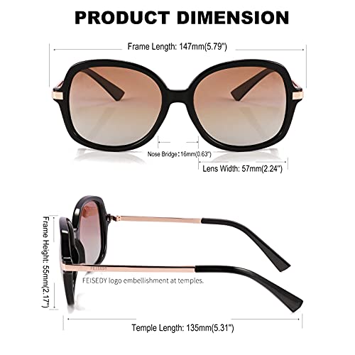 FEISEDY Classic Womens Elegant Polarized Sunglasses Ladies Wide Square Sunglasses Shades B2683