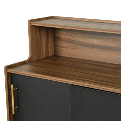 Alohappy Shoe Cabinet, 4-tier Freestanding Shoe Rack Storage Organizer Sliding Doors & Wood Legs, Modern Shoe Storage Cabinet opening shelf Hallway Entryway Living Room Bathroom (Walnut& Black)