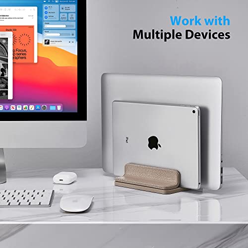 CoStySee Leather Vertical Laptop Stand,Dual Laptop Holder Stand,Laptop Organizer with Adjustable Dock (18-26mm/0.7-1 in) for All MacBook/Tablet/Surface/Dell/iPad (Apricot)