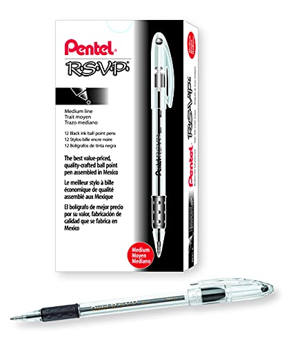 Pentel RSVP Ballpoint Pen, (1.0mm), Medium Line, Black Ink, Box of 12 (BK91-A)