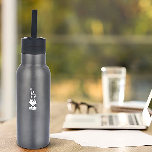 Bialetti - Stainless-steel Water Bottle 17oz: Double-Layered Vacuum Insulated, Keeps Drink Cold for 24 Hours and Hot for 12 Hours, Dark Grey