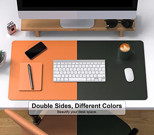 MoKo Desk Mat, Dual-Sided Office Desk Pad Waterproof, Large Protector Mouse Pad for Keyboard and Mouse, Leather Desk Writing Pad Large for Office/Home/Decor, 31.5''x15.7', Army Green/Orange