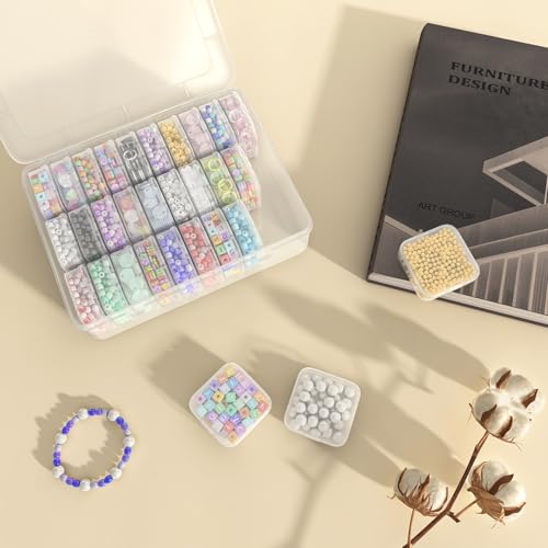 Mathtoxyz Bead Organizer Box, 31Pcs Small Bead Organizers and Storage Plastic Cases Mini Clear Bead Storage Containers Boxes with Hinged Lid and Rectangle for Bracelet Making DIY Jewelry Craft Nail