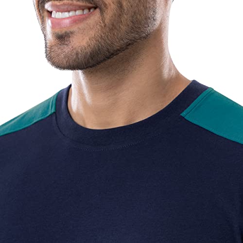 IZOD Men's Cotton Polyester Sueded Jersey Knit Short Sleeve Sleep Lounge T-Shirt, Navy/Turquoise, Small