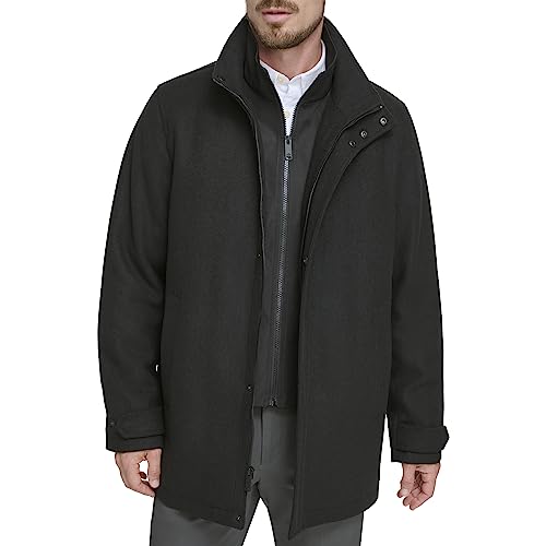 Dockers Men's Wool Melton Two Pocket Full Length Duffle Coat, Black