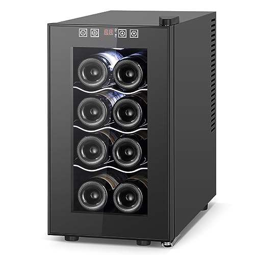 FoMupWine and Beverage RefrigeratorWith Glass Door,24-Inch Dual Zone Fridge Under Counter - 18 Bottle and 65 CanLarge CapacityLed BlueLight Smart Fast Cooling Cooler,Black Stainless Steel (FM24D)