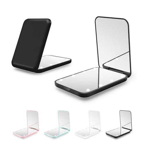 Kakuje Travel Mirror with Light, 1X/3X Magnification LED Compact Mirror with Nternal BIattery, Black Mini Mirror for Purse, Pocket,Travel and Present