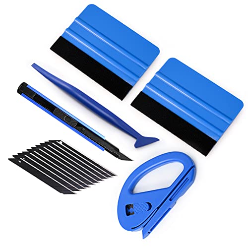 Gomake Vehicle Vinyl Wrap Window Tint Film Tool Kit Include 4 Inch Felt Squeegee, Retractable 9mm Utility Knife and Blades, Zippy Vinyl Cutter and Mini Go Corner Squeegee for Car Wrapping