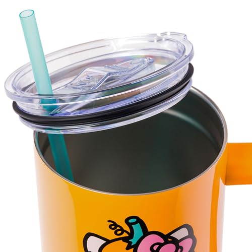 Silver Buffalo Tim Burton Beetlejuice Stainless Steel Tumbler with Handle and Straw, Fits in Standard Cup Holder, 40 Ounces