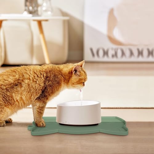 Coomazy Cat Food Mat, Thicker Dog Feeding Mat for Food and Water, Waterproof Non-Slip Silicone Mat for Floor, Dog Food Mat with Raised Edge to Prevent Food Spills and Water Runoff (Avocado, Medium)