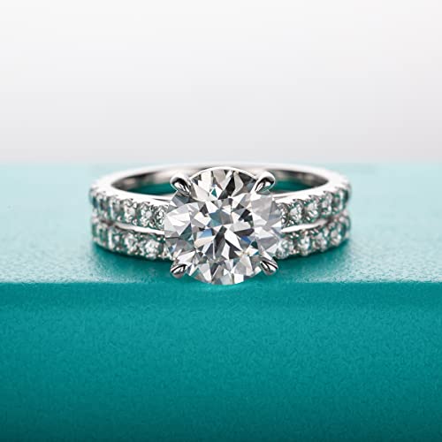 AnuClub 4ct Princess Cut Moissanite Engagement Rings Wedding Band D Color VVS1 Round Cut 925 Sterling Silver Bridal Sets, Christmas Gift for Women 10