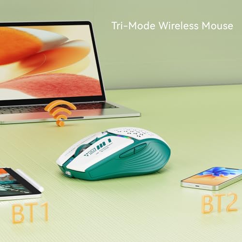 Uciefy Bluetooth Wireless Mouse, (BT5.0/5.1+2.4GHz) USB C Rechargeable LED Mouse Battery Level Visible, Honeycomb Magnetic Shell Cover with USB Receiver & Type-C Adapter for Laptop/PC/Mac/iPad - Green