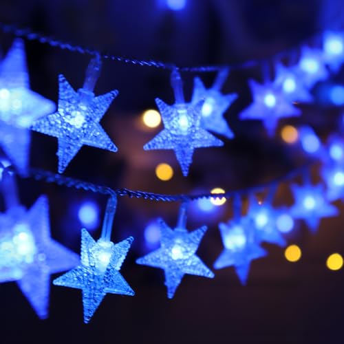 CESOF Blue Christmas Star String Lights Decorations, 20 FT 40 LED Battery Operated Twinkle Lights Cute Hanging Star Fairy Light for Bedroom Room Car Party Home Indoor Outdoor Xmas Tree Decor