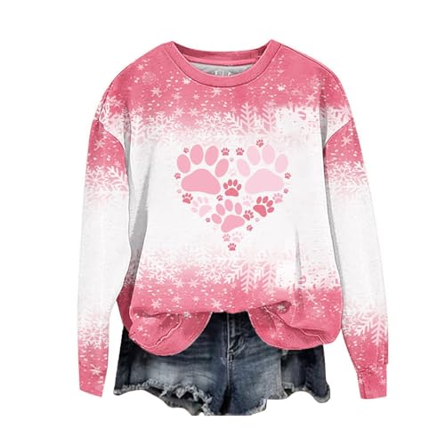 Christmas X-R31 Lime Green Colorful Flower Deer Print Relaxed Fit Long Outfits for Women Fall Winter Crew Neck Happy Festival Christmas Lounge Kawaii Outfit Sweatshirt Women 2023 Clothes XL
