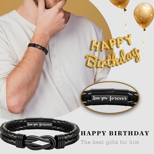 Btysun 70th Birthday Gifts for Men, 70th Birthday Gifts Leather Bracelet for Men Forever Linked Together Mens Bracelets Stainless Steel Dad Happy Birthday Gift for Grandpa