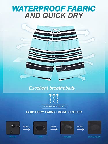 SILKWORLD Mens Swim Trunks with Compression Liner Swim Shorts 9 Inch Inseam Quick Dry Board Shorts with Zipper Pocket, Grey White, Medium