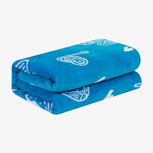 Superior Cotton Beach Towel, Absorbent Oversized Towel for Swimming Pool, Camping, Bathroom, Shower, Large, Quick Drying Basics, Adults, Kids, Colorful Towels, Bahama Collection, 68" x 34", Blue