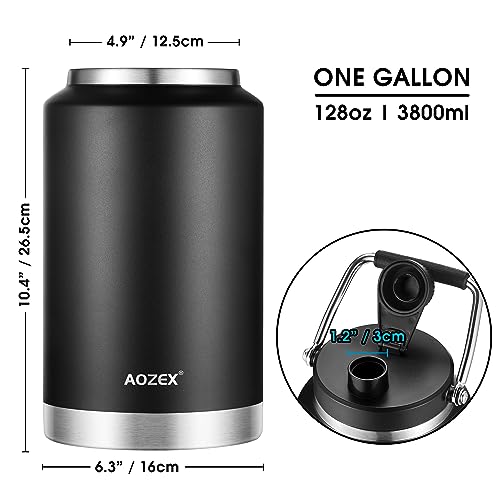 AOZEX 1 Gallon Water Bottle Insulated, 128 oz Large Sports Water Bottle Metal 1 Gallon Water Jug for Drinking, Stainless Steel Water Bottles Big Camping Water Flask Canteen One Gallon Water Bottle