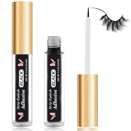 Black Eyelash Glue for False Lashes - Strong Hold Waterproof Lash Adhesive - Latex-Free, Safe for Sensitive Eyes - 0.18 oz (Black)