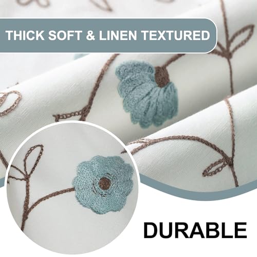 VOGOL Linen Textured Window Shade, Country Style Tie Up Flower Embroidered Drapes & Curtains, 1 Panel Light Filtering Solid Treatment for Nursery Cafe, W45 x L63, Rod Pocket